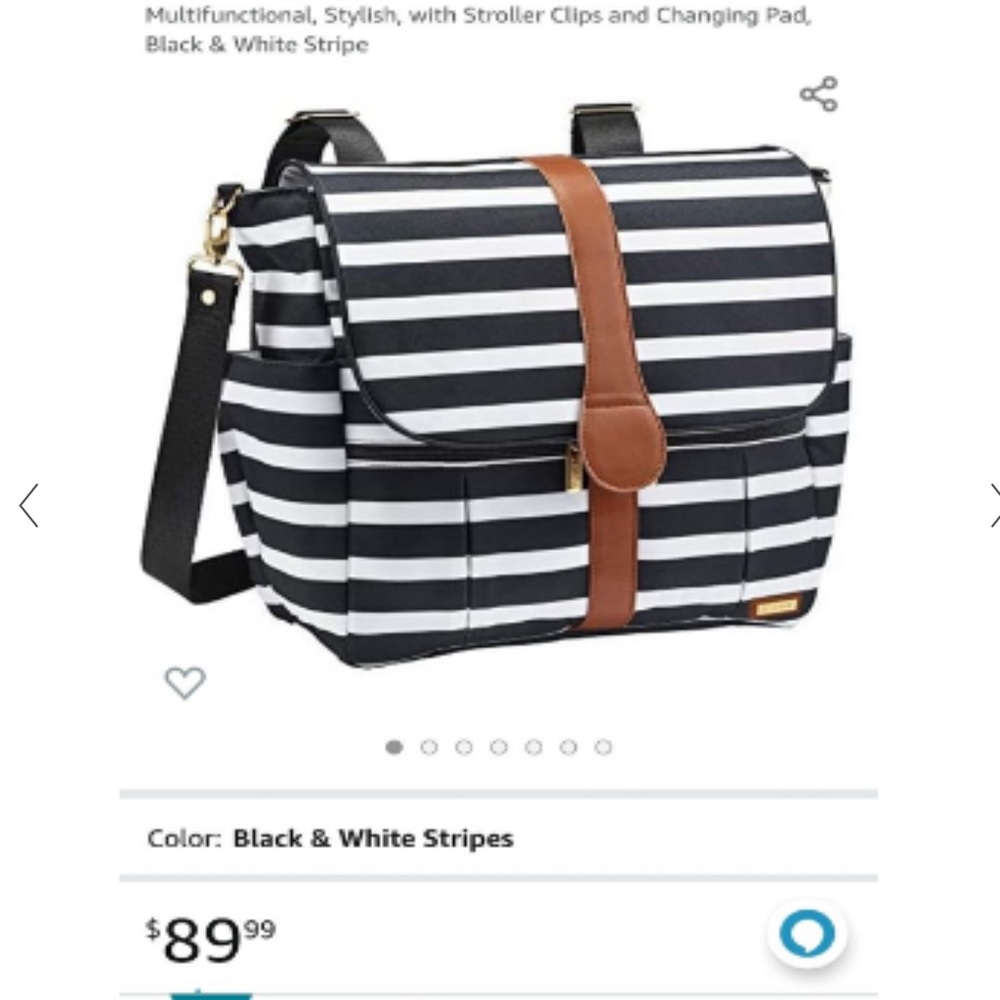 JJ Cole black & white striped diaper backpack